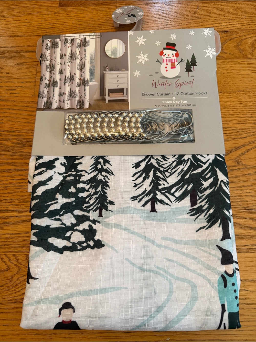 Snow Day Fun Shower Curtain - White & Green 70x72